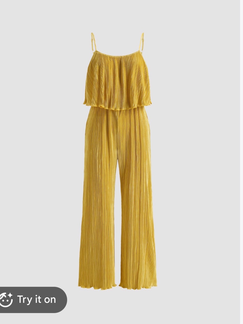 Cider Pleated Spaghetti-Strap Jumpsuit in Mustard